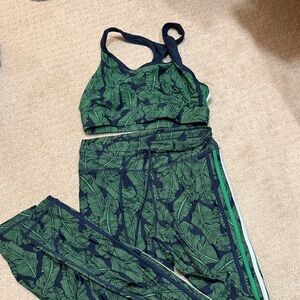 The Upside Green Leaf Pattern Activewear Set Leggings and Bra